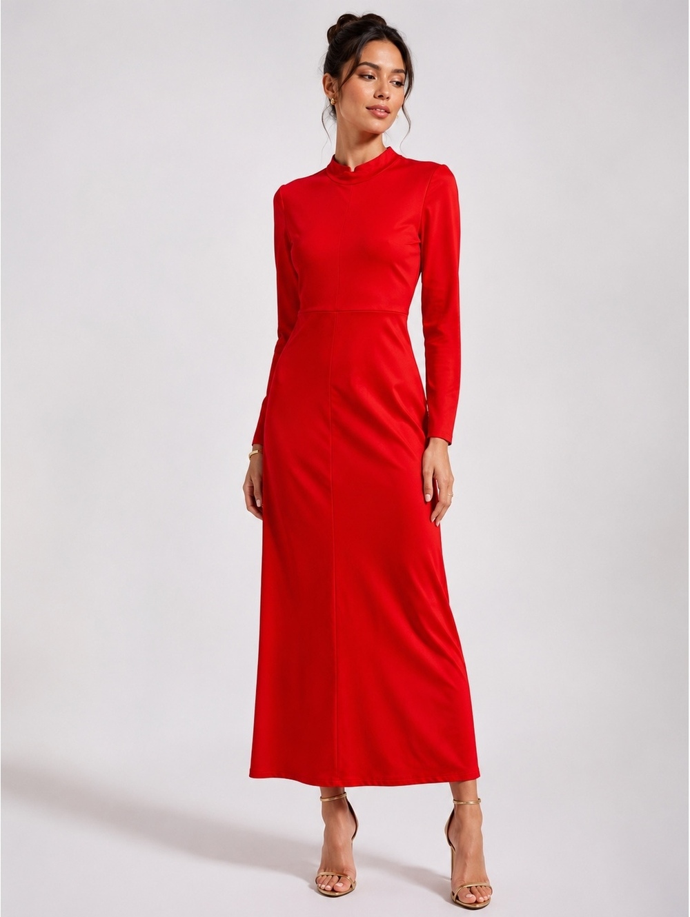 Bryn Walker Weekend Women's Red Maxi Dress Long Sleeve Size M NWT